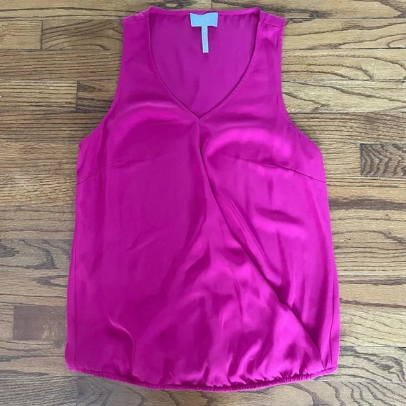 Laundry by Shelli Segal Hot Pink Wrap Front Sleeveless V-Neck Top Blouse Small - Picture 3 of 5